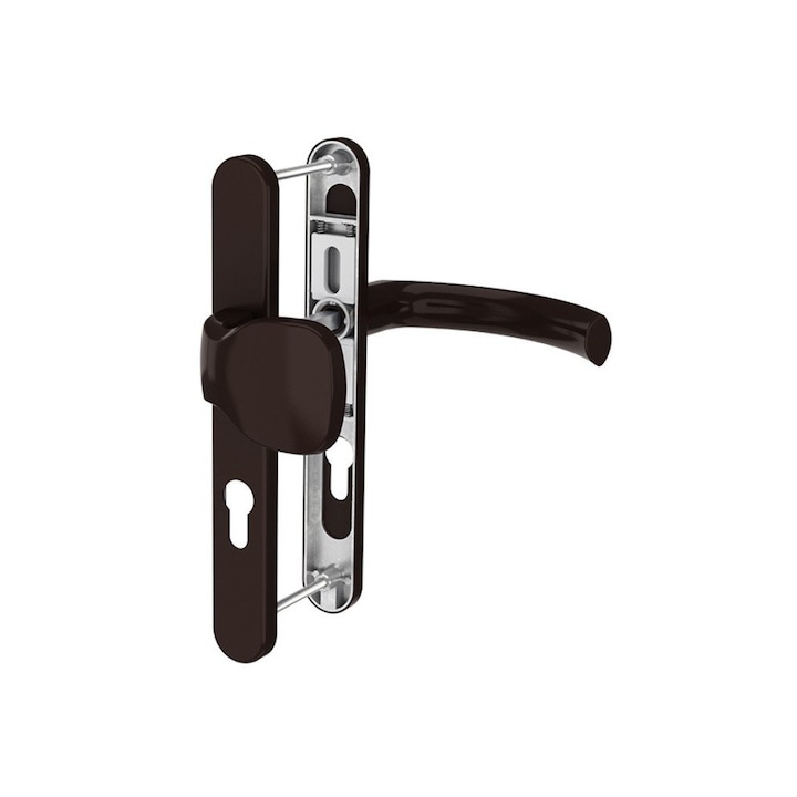 Maner usa termopan exterior, 92 x 32 mm, buton fix, cu arc, aluminiu, maro 1 Maner usa termopan exterior, 92 x 32 mm, buton fix, cu arc, aluminiu, maro - imagine 1
